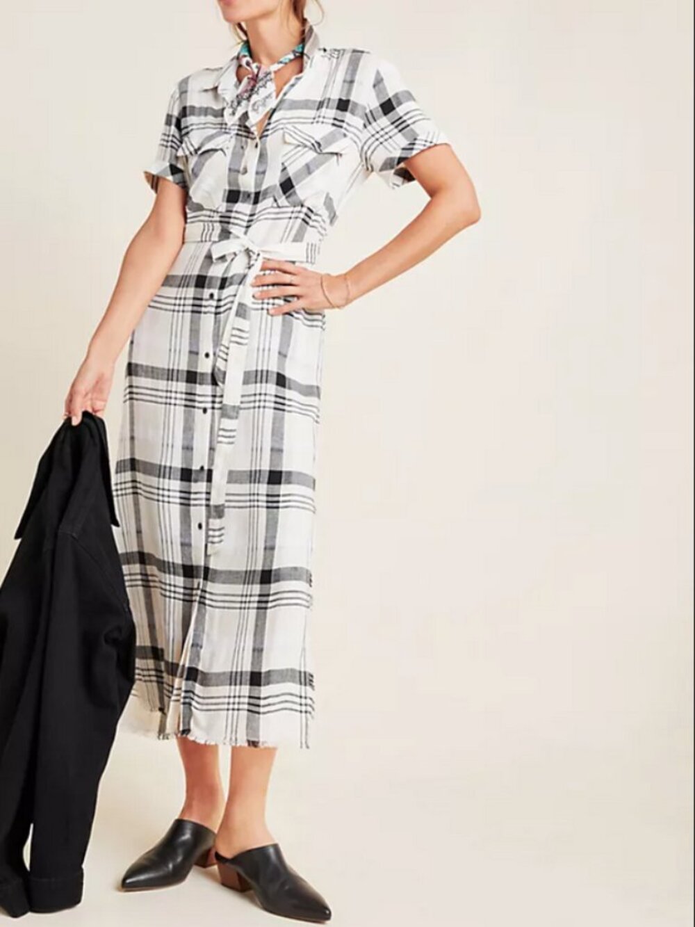 Anthropologie Hannah Midi Shirt Dress Plaid